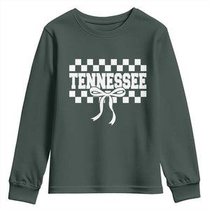 Tennessee Fan Youth Sweatshirt TN State Sport Coquette Bow Checkered Design Game Day TS11 Dark Forest Green Print Your Wear