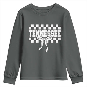 Tennessee Fan Youth Sweatshirt TN State Sport Coquette Bow Checkered Design Game Day TS11 Dark Heather Print Your Wear