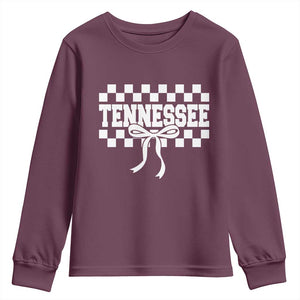 Tennessee Fan Youth Sweatshirt TN State Sport Coquette Bow Checkered Design Game Day TS11 Maroon Print Your Wear