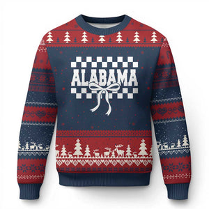 Alabama Fan Ugly Christmas Sweater AL State Sport Coquette Bow Checkered Design Game Day TS11 Navy Red Print Your Wear