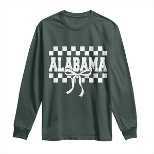 Alabama Fan Long Sleeve Shirt AL State Sport Coquette Bow Checkered Design Game Day TS11 Dark Forest Green Print Your Wear