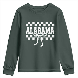 Alabama Fan Youth Sweatshirt AL State Sport Coquette Bow Checkered Design Game Day TS11 Dark Forest Green Print Your Wear