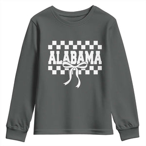 Alabama Fan Youth Sweatshirt AL State Sport Coquette Bow Checkered Design Game Day TS11 Dark Heather Print Your Wear