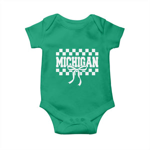 Michigan Fan Baby Onesie MI State Sport Coquette Bow Checkered Design Game Day TS11 Irish Green Print Your Wear