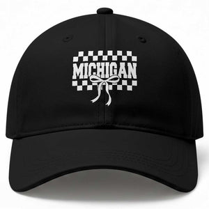 Michigan Fan Baseball Cap MI State Sport Coquette Bow Checkered Design Game Day TS11 Print Your Wear