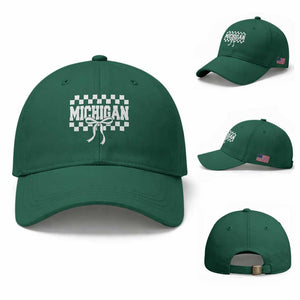 Michigan Fan Baseball Cap MI State Sport Coquette Bow Checkered Design Game Day TS11 Baseball Cap Universal Fit Irish Green Print Your Wear