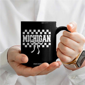 Michigan Fan Coffee Mug MI State Sport Coquette Bow Checkered Design Game Day TS11 Print Your Wear