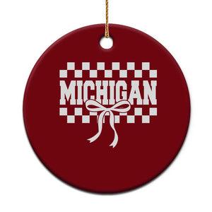 Michigan Fan Ceramic Ornament MI State Sport Coquette Bow Checkered Design Game Day TS11 1pc Red Print Your Wear