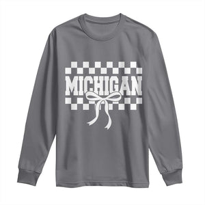 Michigan Fan Long Sleeve Shirt MI State Sport Coquette Bow Checkered Design Game Day TS11 Charcoal Print Your Wear