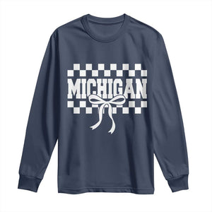 Michigan Fan Long Sleeve Shirt MI State Sport Coquette Bow Checkered Design Game Day TS11 Navy Print Your Wear