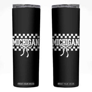 Michigan Fan Skinny Tumbler MI State Sport Coquette Bow Checkered Design Game Day TS11 Black Print Your Wear