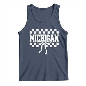 Michigan Fan Tank Top MI State Sport Coquette Bow Checkered Design Game Day TS11 Navy Print Your Wear