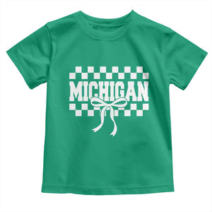 Michigan Fan Toddler T Shirt MI State Sport Coquette Bow Checkered Design Game Day TS11 Irish Green Print Your Wear