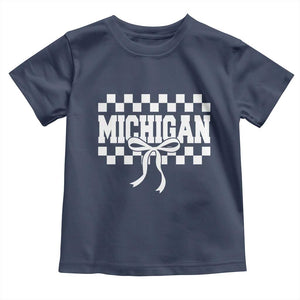 Michigan Fan Toddler T Shirt MI State Sport Coquette Bow Checkered Design Game Day TS11 Navy Print Your Wear