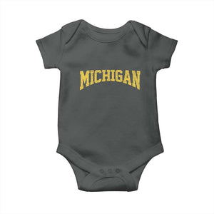 Michigan Fan Baby Onesie Yellow Bold Sport State Letters Game Day TS11 Dark Heather Print Your Wear