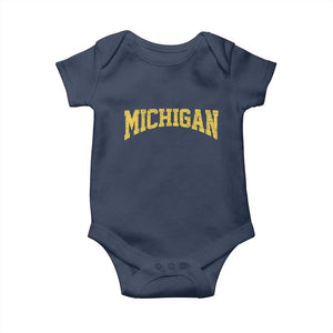 Michigan Fan Baby Onesie Yellow Bold Sport State Letters Game Day TS11 Navy Print Your Wear