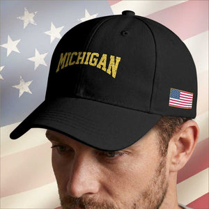 Michigan Fan Baseball Cap Yellow Bold Sport State Letters Game Day TS11 Print Your Wear