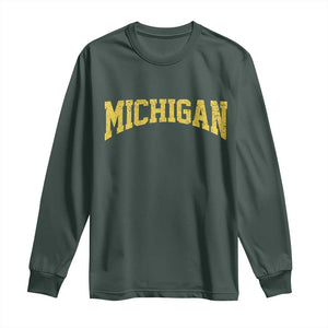 Michigan Fan Long Sleeve Shirt Yellow Bold Sport State Letters Game Day TS11 Dark Forest Green Print Your Wear