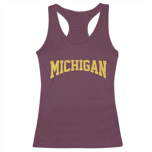 Michigan Fan Racerback Tank Top Yellow Bold Sport State Letters Game Day TS11 Maroon Print Your Wear