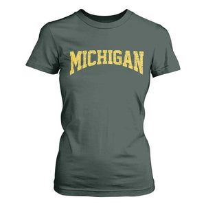 Michigan Fan T Shirt For Women Yellow Bold Sport State Letters Game Day TS11 Dark Forest Green Print Your Wear