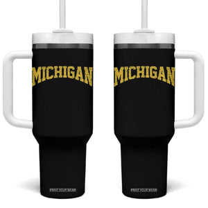 Michigan Fan Tumbler With Handle Yellow Bold Sport State Letters Game Day TS11 One Size: 40 oz Black Print Your Wear
