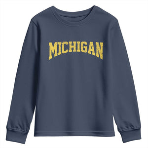 Michigan Fan Youth Sweatshirt Yellow Bold Sport State Letters Game Day TS11 Navy Print Your Wear