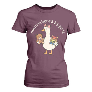 Outnumbered By Girls T Shirt For Women Funny Girl Dad Goose TS11 Maroon Print Your Wear