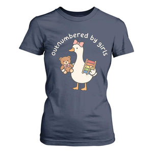 Outnumbered By Girls T Shirt For Women Funny Girl Dad Goose TS11 Navy Print Your Wear