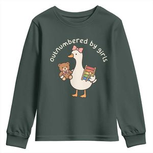 Outnumbered By Girls Youth Sweatshirt Funny Girl Dad Goose TS11 Dark Forest Green Print Your Wear