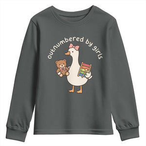 Outnumbered By Girls Youth Sweatshirt Funny Girl Dad Goose TS11 Dark Heather Print Your Wear