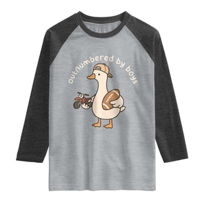 Outnumbered By Boys Funny Mom Goose Raglan Shirt TS11 Heather Gray Heather Charcoal Print Your Wear