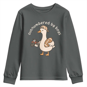 Outnumbered By Boys Funny Mom Goose Youth Sweatshirt TS11 Dark Heather Print Your Wear