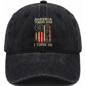America Turns 250 I Turn 50 Washed Cotton Baseball Cap 50th Birthday 250th Anniversary USA Vintage 1976 Bday TS11 Print Your Wear