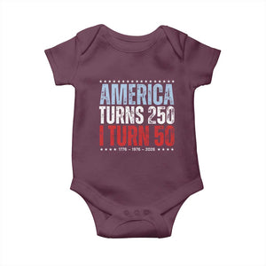 America Turns 250 I Turn 50 Baby Onesie 50th Birthday 250th Anniversary USA Vintage 1976 TS11 Maroon Print Your Wear