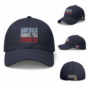 America Turns 250 I Turn 50 Baseball Cap 50th Birthday 250th Anniversary USA Vintage 1976 TS11 Baseball Cap Universal Fit Navy Print Your Wear