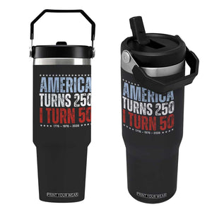 America Turns 250 I Turn 50 Flip Straw Tumbler 50th Birthday 250th Anniversary USA Vintage 1976 TS11 One Size: 30 oz Black Print Your Wear