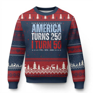 America Turns 250 I Turn 50 Ugly Christmas Sweater 50th Birthday 250th Anniversary USA Vintage 1976 TS11 Navy Red Print Your Wear