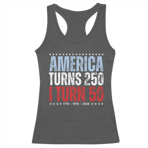 America Turns 250 I Turn 50 Racerback Tank Top 50th Birthday 250th Anniversary USA Vintage 1976 TS11 Dark Heather Print Your Wear