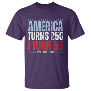 America Turns 250 I Turn 50 T Shirt - 50th Birthday 250th Anniversary USA Vintage 1976 TS11 Purple Print Your Wear
