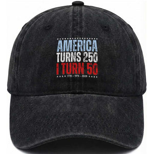 America Turns 250 I Turn 50 Washed Cotton Baseball Cap 50th Birthday 250th Anniversary USA Vintage 1976 TS11 Print Your Wear