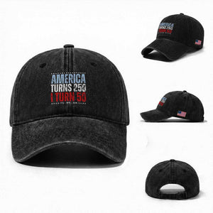 America Turns 250 I Turn 50 Washed Cotton Baseball Cap 50th Birthday 250th Anniversary USA Vintage 1976 TS11 Washed Cap Universal Fit Black Print Your Wear