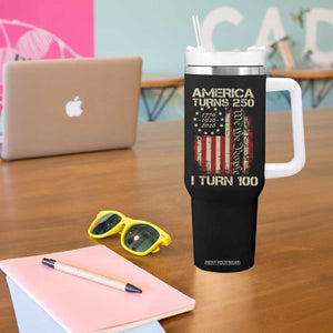 America Turns 250 I Turn 100 Tumbler With Handle 100th Birthday 250th Anniversary USA Vintage 1926 Bday TS11 Print Your Wear