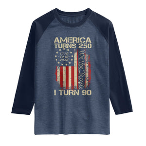 America Turns 250 I Turn 90 Raglan Shirt 90th Birthday 250th Anniversary USA Vintage 1936 Bday TS11 Heather Denim Navy Print Your Wear