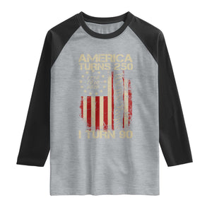 America Turns 250 I Turn 90 Raglan Shirt 90th Birthday 250th Anniversary USA Vintage 1936 Bday TS11 Heather Gray Black Print Your Wear