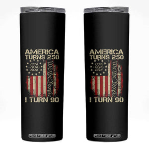 America Turns 250 I Turn 90 Skinny Tumbler 90th Birthday 250th Anniversary USA Vintage 1936 Bday TS11 Black Print Your Wear
