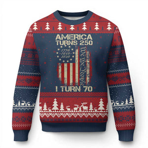 America Turns 250 I Turn 70 Ugly Christmas Sweater 70th Birthday 250th Anniversary USA Vintage 1956 Bday TS11 Navy Red Print Your Wear