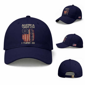 America Turns 250 I Turn 30 Baseball Cap 30th Birthday 250th Anniversary USA Vintage 1996 Bday TS11 Baseball Cap Universal Fit Dark Blue Print Your Wear