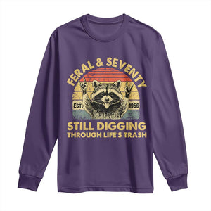 70th Birthday Raccoon Long Sleeve Shirt Feral And Seventy Still Digging Through Life's Trash Est 1956 TS11 Purple Print Your Wear