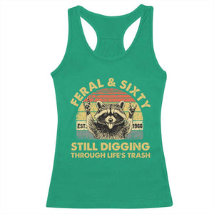 60th Birthday Raccoon Racerback Tank Top Feral And Sixty Still Digging Through Life's Trash Est 1966 TS11 Irish Green Print Your Wear