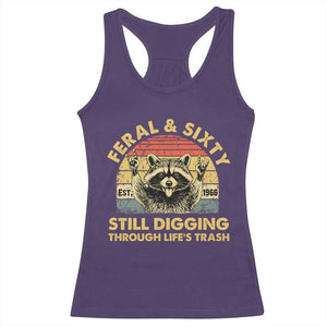 60th Birthday Raccoon Racerback Tank Top Feral And Sixty Still Digging Through Life's Trash Est 1966 TS11 Purple Print Your Wear
